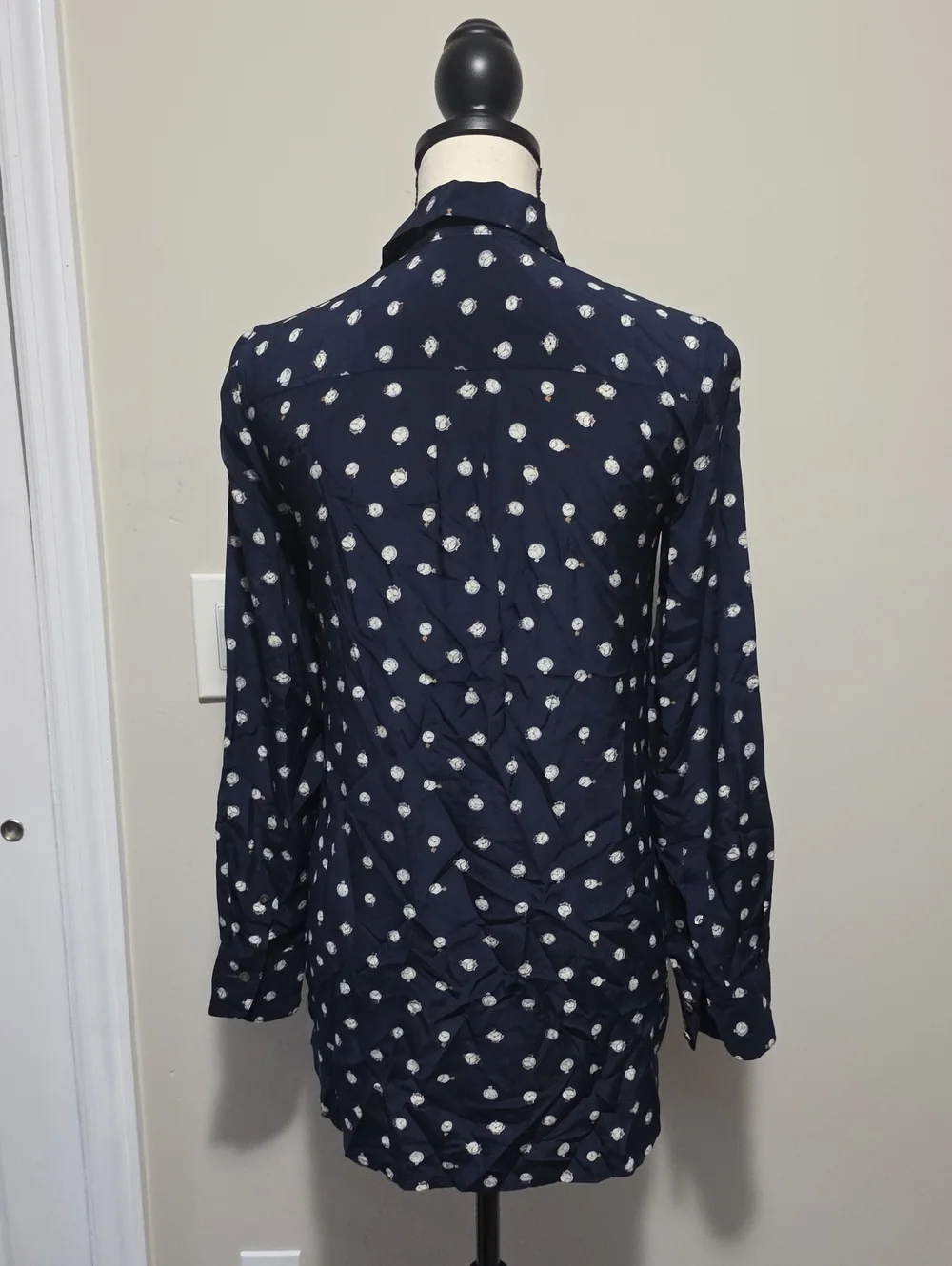 J Crew Ticktock Clock Silk Button Down Shirt Sz 00